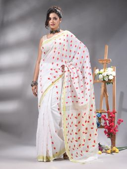 Angoshobha - White Colour All Body Jamdani Work Saree Without Blouse