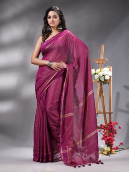 Angoshobha - Magenta Cotton Blend Handloom Saree Without Blouse
