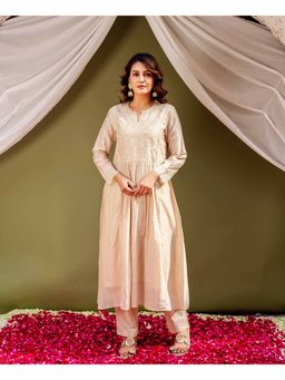 Missprint - Sandstone Elegance Chanderi Anarkali Kurta With Pant