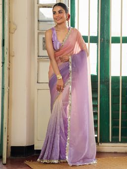 Kalista Fashion - Pink Embellished Sequinned Tissue Saree With Unstitched Blouse
