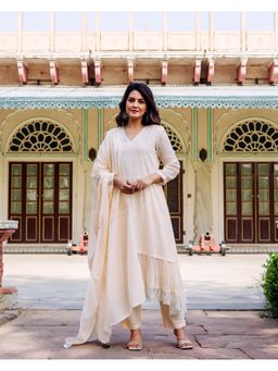Missprint - Desert Blossom Lace Ensemble Kurta With Pant And Dupatta
