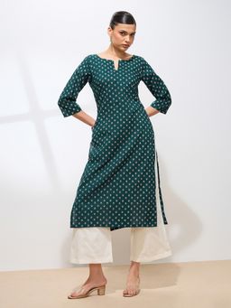 Shaily - Women Teal Cotton Floral Printed Kurta