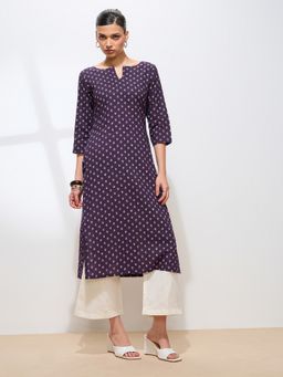 Shaily - Women Blue Cotton Floral Printed Kurta