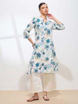 Shaily - Women Cotton Blue Floral Printed Kurta