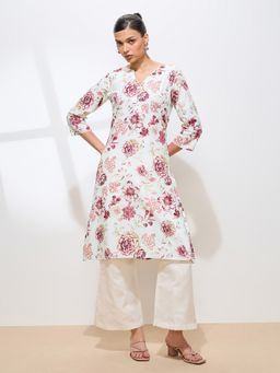 Shaily - Women Maroon Cotton Floral Printed Kurta