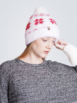 Bharatasya - Faux Fur Pom Knitted Fluffy Elegant Beanie Cap