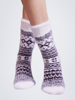Bharatasya - Winter Ethnic Design Fur Vintage Warm Soft Thick Knit Woolen Socks