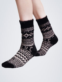 Bharatasya - Winter Ethnic Design Fur Vintage Warm Soft Thick Knit Woolen Socks