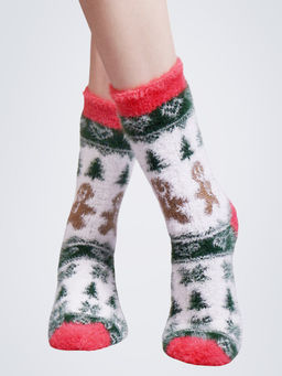 Bharatasya - Winter Christmas Design Fur Vintage Warm Soft Thick Knit Woolen Socks