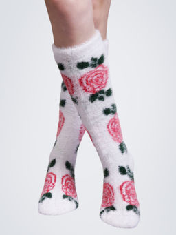 Bharatasya - Winter Rose Jacquard Fur Vintage Warm Soft Thick Knit Woolen Socks