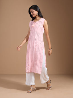 Gahan - Rayon Mirror Work Embroidered Embellished Peach Kurtas