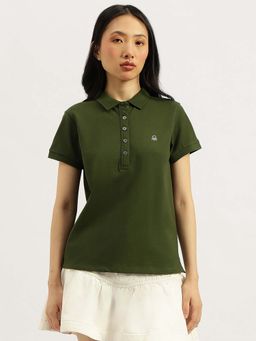United Colors of Benetton - Women Solid Green Collar Neck Polo T-Shirt