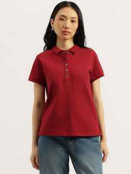 United Colors of Benetton - Women Solid Red Collar Neck Polo T-Shirt