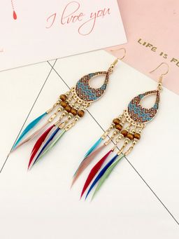 Yellow Chimes - Feathers Long Tassel Earrings