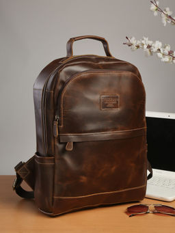 Teakwood - Unisex Genuine Leather Brown Solid Backpack