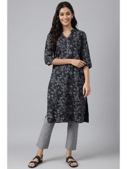 Aurelia - Grey Floral Print Ethnic Kurta