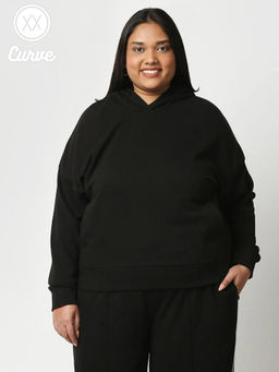 Twenty Dresses by Nykaa Fashion - Curve Black Solid Full Sleeves Basics Hoodie