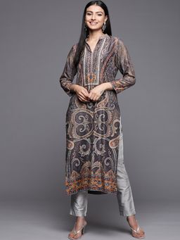 Libas - Multi Velvet Paisley Printed Straight Kurta