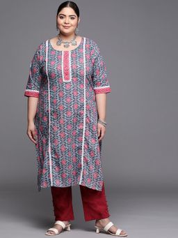 Extra love by Libas - Plus Size Women Blue Printed Cotton Kurtas for Women