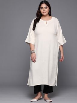 Extra love by Libas - Off White Solid Rayon Straight Kurtas for Women