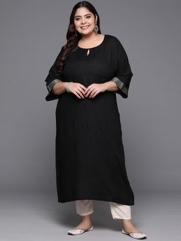 Extra love by Libas - Black Solid Rayon Straight Kurtas for Women