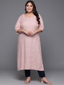 Extra love by Libas - Pink Embroidered Rayon Straight Kurtas for Women