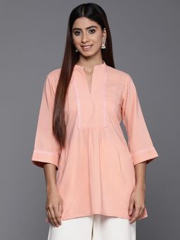 Libas - Peach Cotton Blend Self Design Tunic