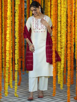 Libas - Off White Cotton Blend Yoke Design Kurta Sets for Women