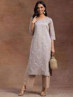 Libas - Grey Chanderi Silk Embroidered Kurta