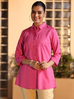 Libas - Pink Woven Design Front Open Shirt