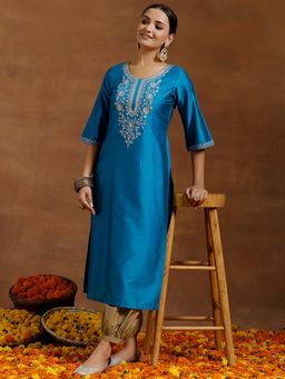 Gerua By Libas - Blue Zaridori Embroidered Straight Kurta