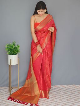 EXCLUSIVA - Pink Patola Saree with Unstitched Blouse