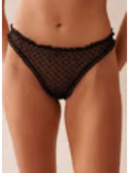 La Vie En Rose - Black Heart Dot Mesh Thong