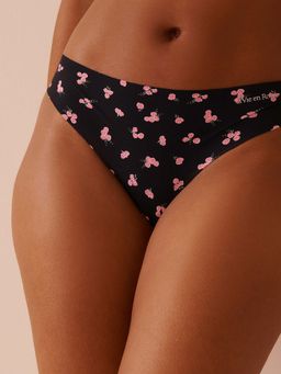 La Vie En Rose - Black Microfiber Invisible Thong Panty