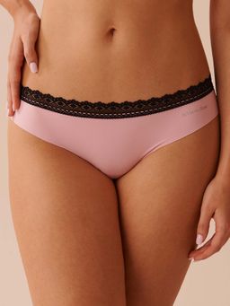 La Vie En Rose - Pink Microfiber and Lace Trim Cheeky Bikini Panty