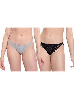 BRACHY - Black and Grey Mid-Rise Net Self Design Panties Bikini Briefs (Pack of 2)