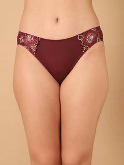 PrettyCat - Maroon Mid Rise Sexy Lace Bikini Panty for Women