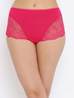 Clovia - Pink Cotton High Waist Outer Elastic Hipster Panty