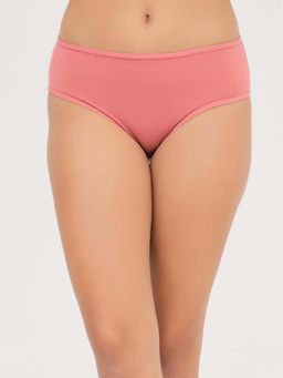 Clovia - Pink Cotton Medium Waist Outer Elastic Hipster Panty