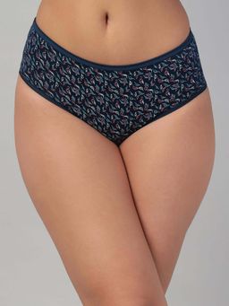 Clovia - Navy Blue Cotton Medium Waist Outer Elastic Hipster Panty