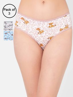 Clovia - Multi-Color Cotton Medium Waist Outer Elastic Hipster Panty (Pack of 3)