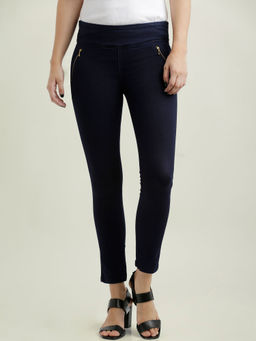 Miss Chase - Women's Navy Blue Super Skinny Fit High Rise Denim Stretchable Jeggings (32)