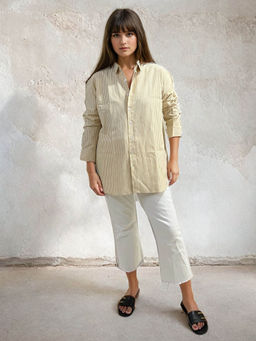PEACH & PANDA - Beige Cotton Striped Shirt
