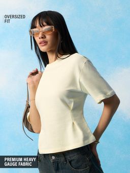 The Souled Store - Womens Street Solids: Ivory Oversized T-Shirt