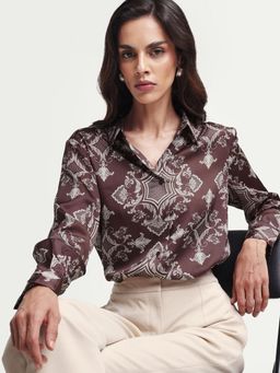 RAREISM - Brown Printed Satin Shirt