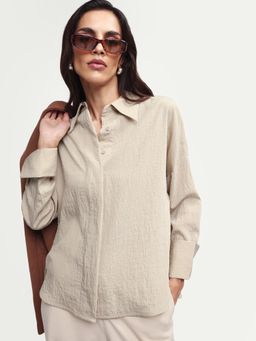 RAREISM - Beige Oversized Solid Shirt