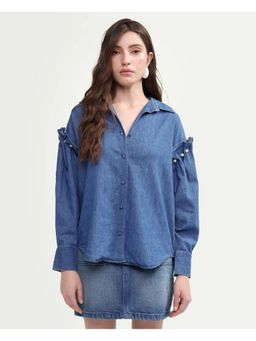 RAREISM - Denfila Light Blue Cotton Full Sleeve Spread Collar Regular Fit Shirt