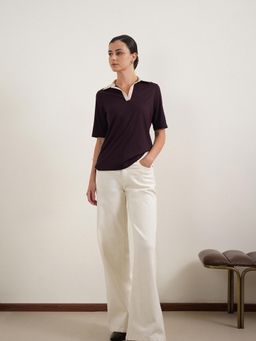 FABLE STREET - Purple Solid Relaxed Fit Half Sleeve Polo T-Shirt