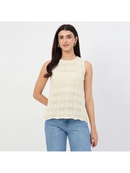 Madame - Butter Yellow Crochet Cotton Sleeveless Top