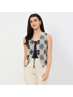 Madame - Black Crochet-Detail Tie Front Vest Top